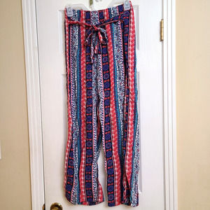 Helium London Pull On Tie Lounge Pants Colorful Boho Paisley Lightweight Size M